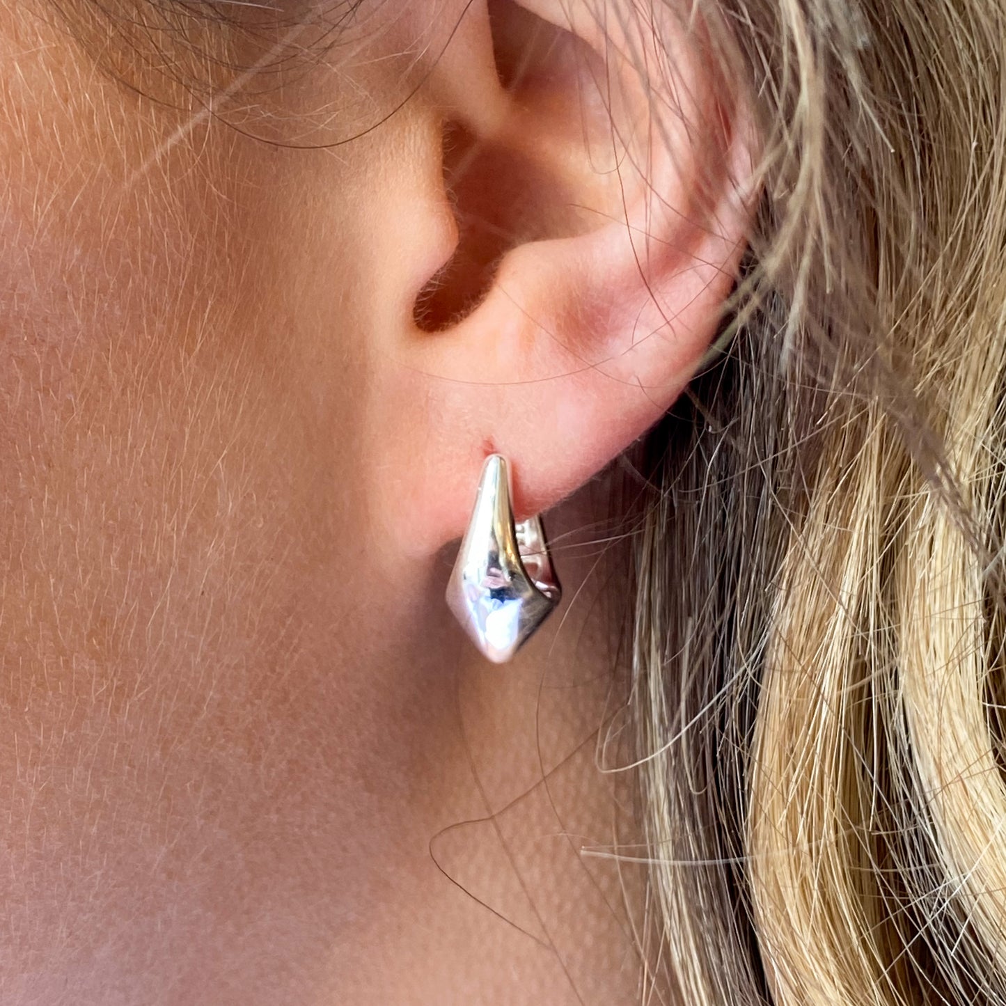 Silver Pointed Statement Huggie Hoop Earrings - John Ross Jewellers