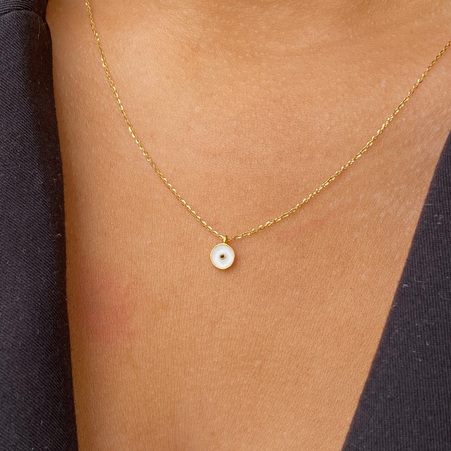 9ct Gold Darling CZ & White Enamel Disc Necklace - John Ross Jewellers
