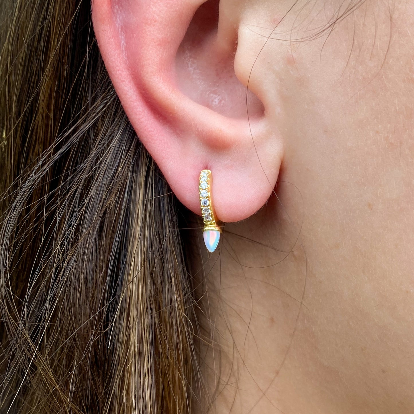 Ear Candy Opalique Bullet CZ Huggie Earring | Gold Plated - John Ross Jewellers