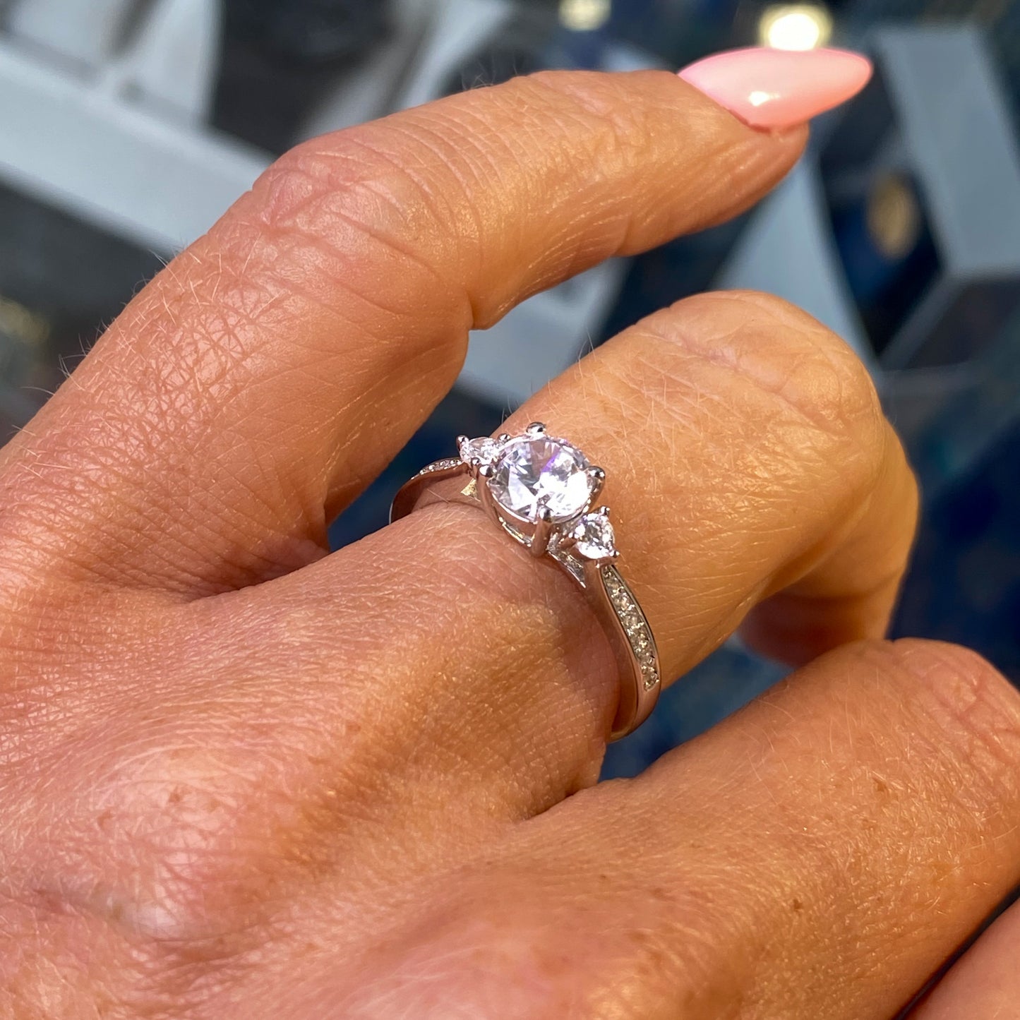 Silver Round CZ Ring with shoulders | C Flawless - John Ross Jewellers