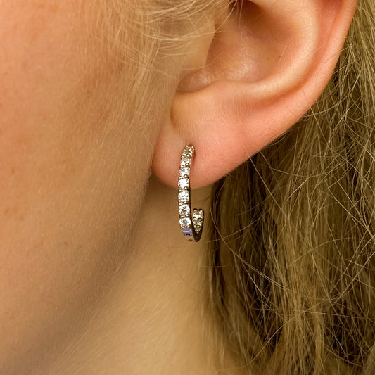 Silver Inside Outside CZ Hoop Earrings | 15mm - John Ross Jewellers