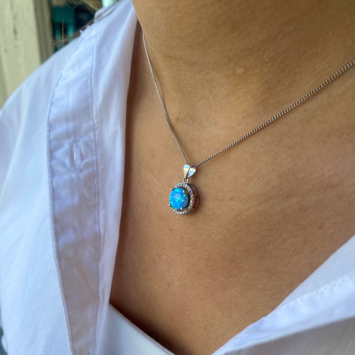 Silver Blue Opalique Necklace - John Ross Jewellers