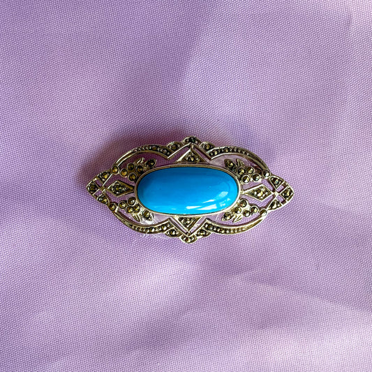 Silver Marcasite & Turquoise Vintage Style Brooch - John Ross Jewellers