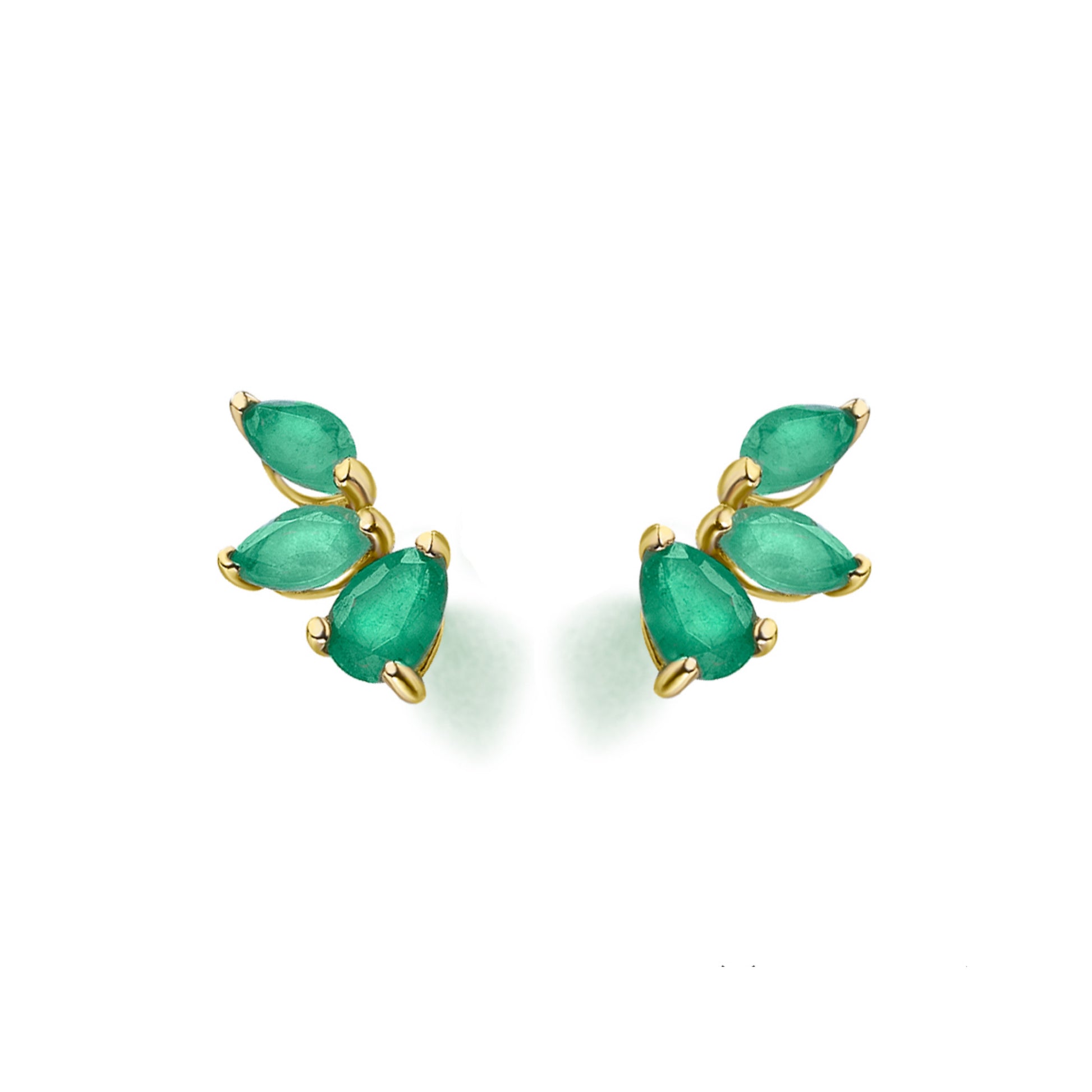 18ct Gold Marquise Emerald Climber Stud Earrings - John Ross Jewellers