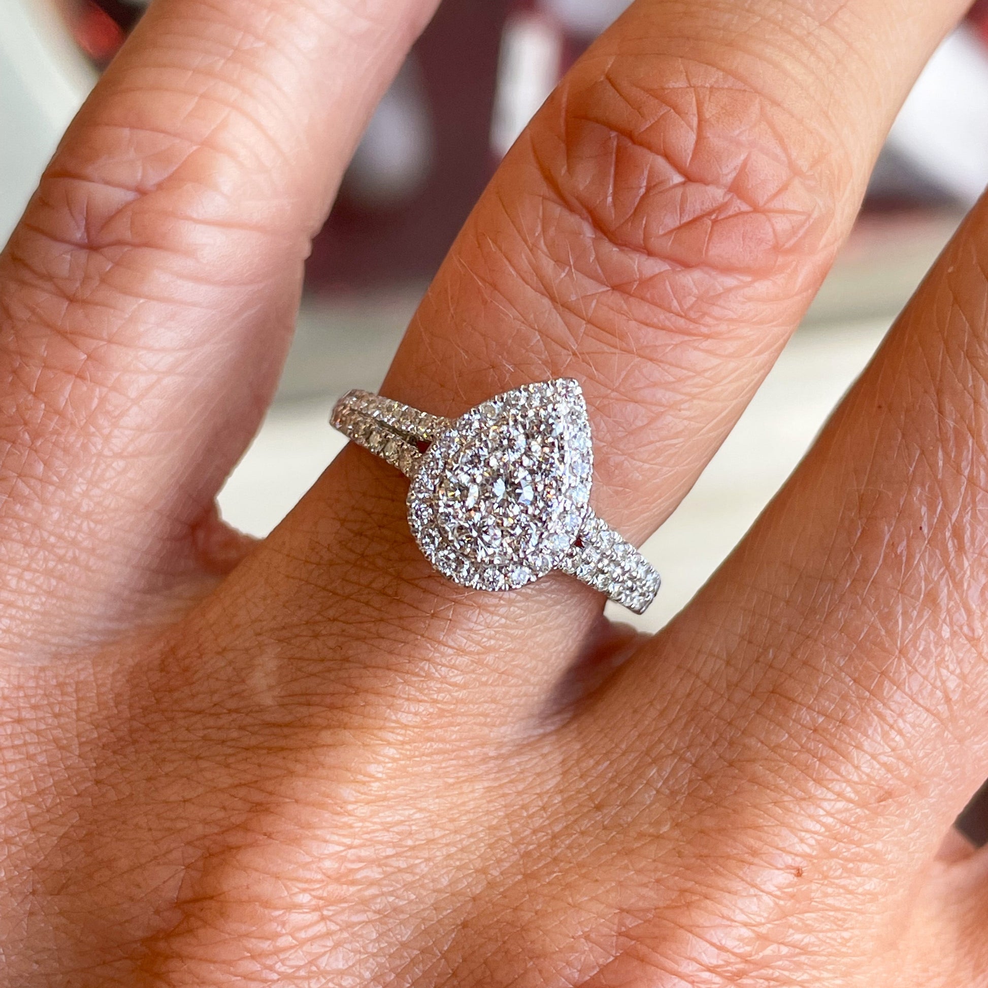 9ct White Gold Pear Cluster Engagement Ring | 0.76ct - John Ross Jewellers