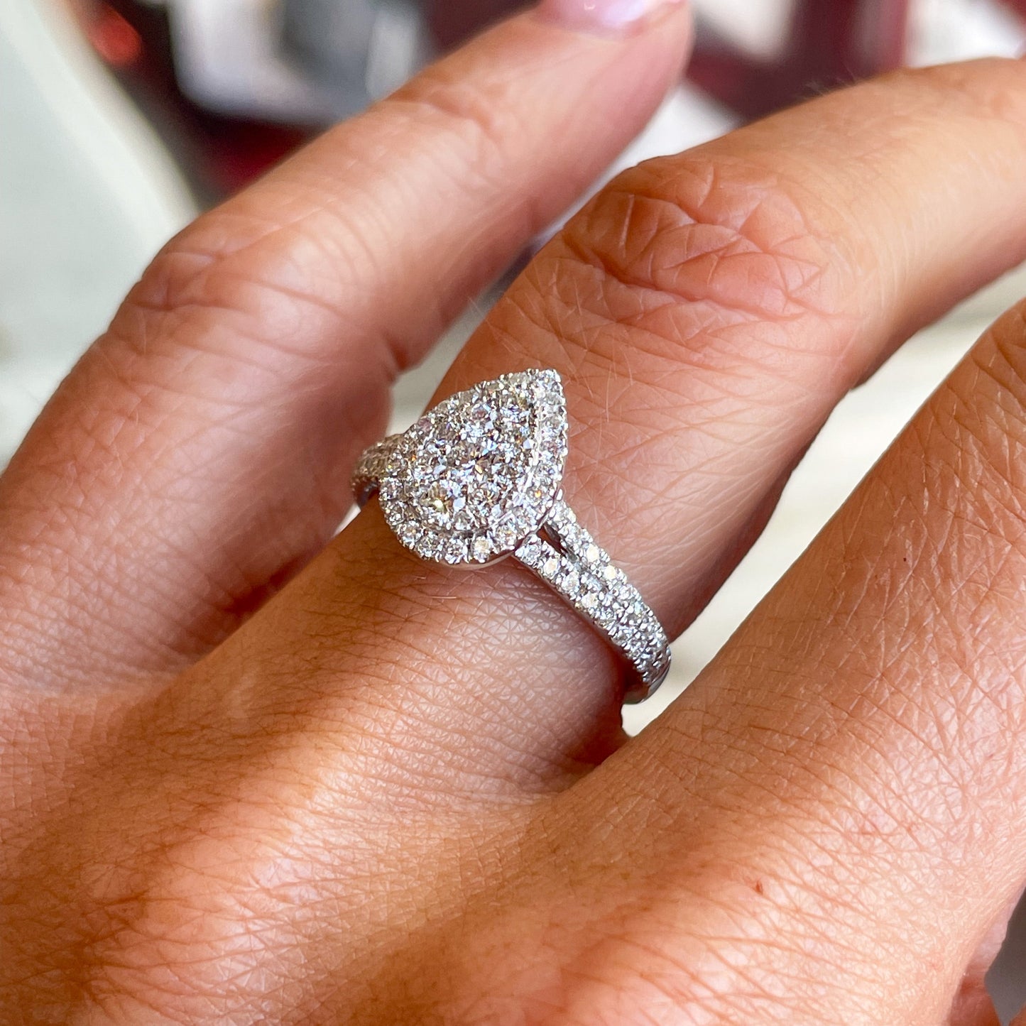 9ct White Gold Pear Cluster Engagement Ring | 0.76ct - John Ross Jewellers