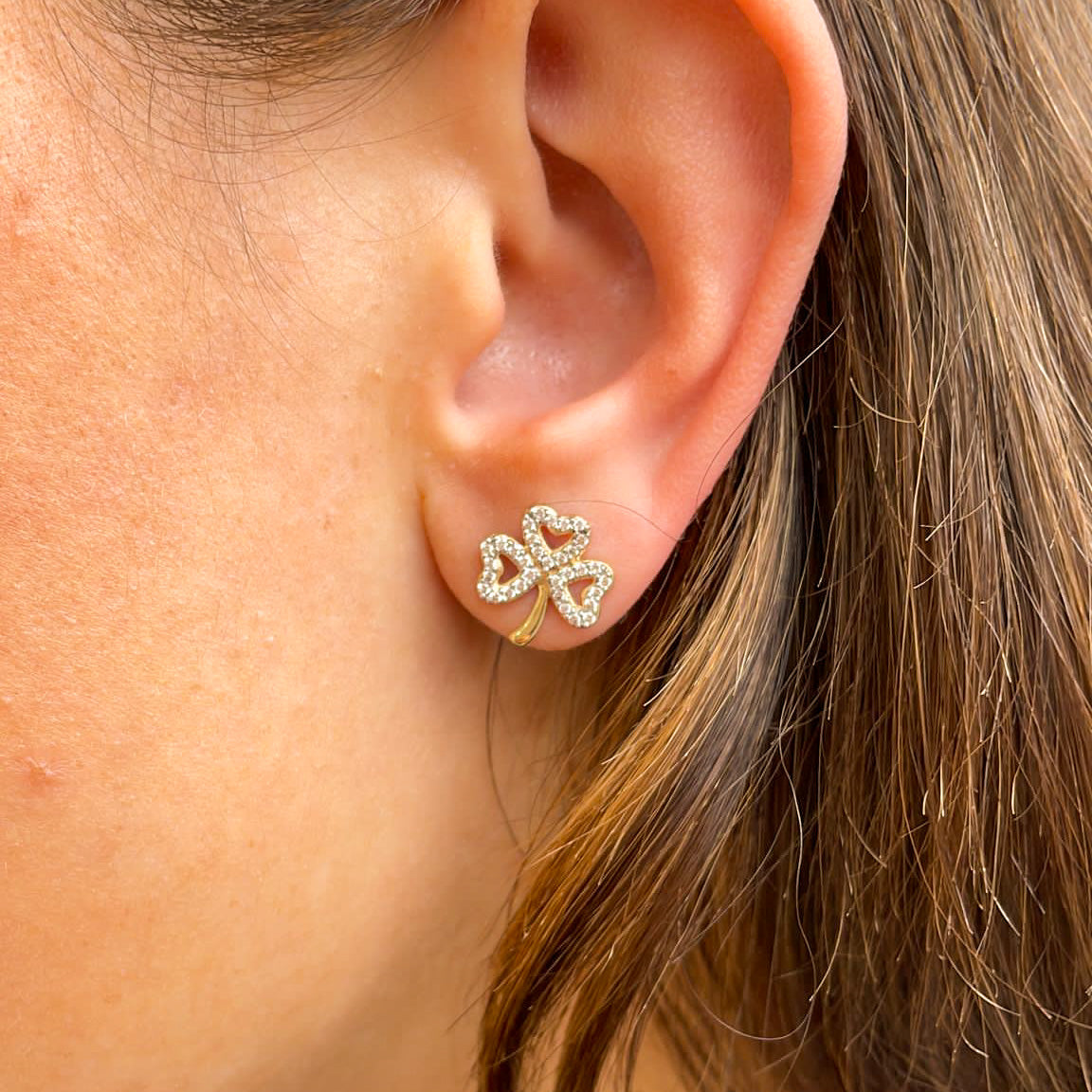 10ct Gold CZ Shamrock Earrings - John Ross Jewellers