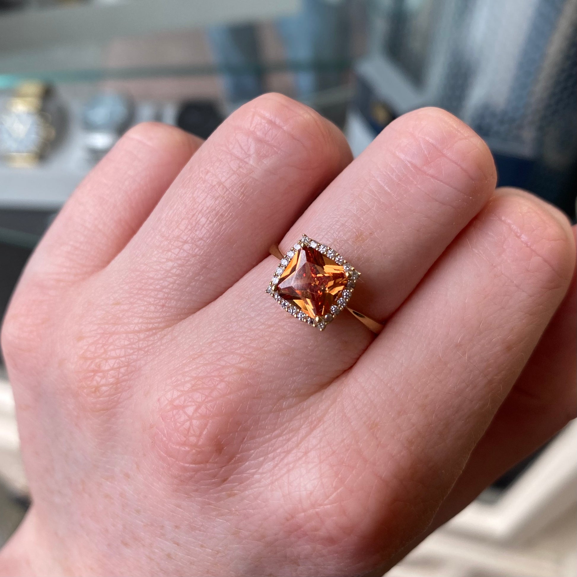 9ct Gold CZ Peach Square Cluster Ring - John Ross Jewellers