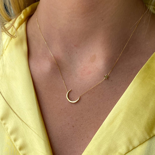 9ct Gold Crescent Moon & Star Necklace - John Ross Jewellers