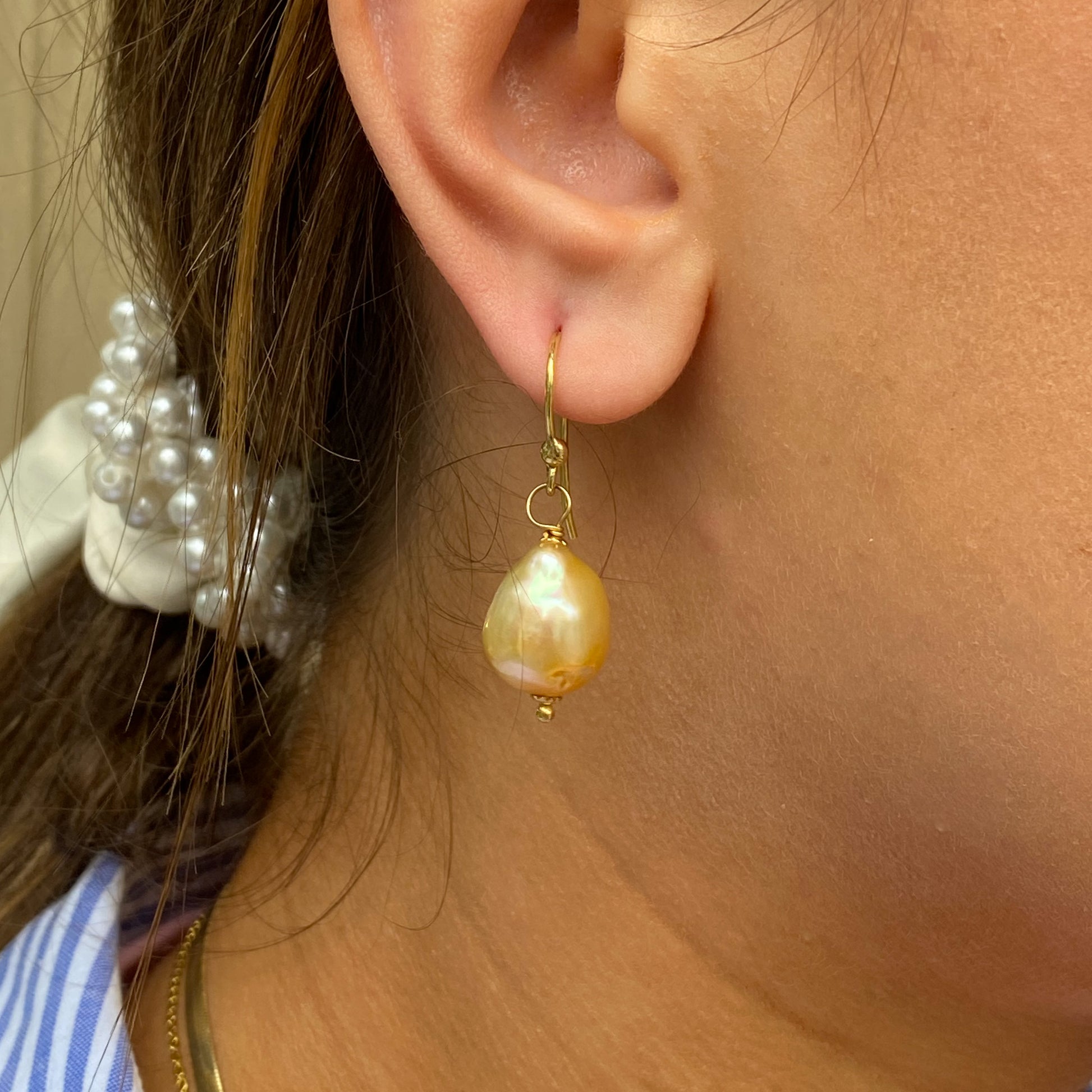 18ct Gold Golden Baroque Pearl Hook Drop Earrings - John Ross Jewellers