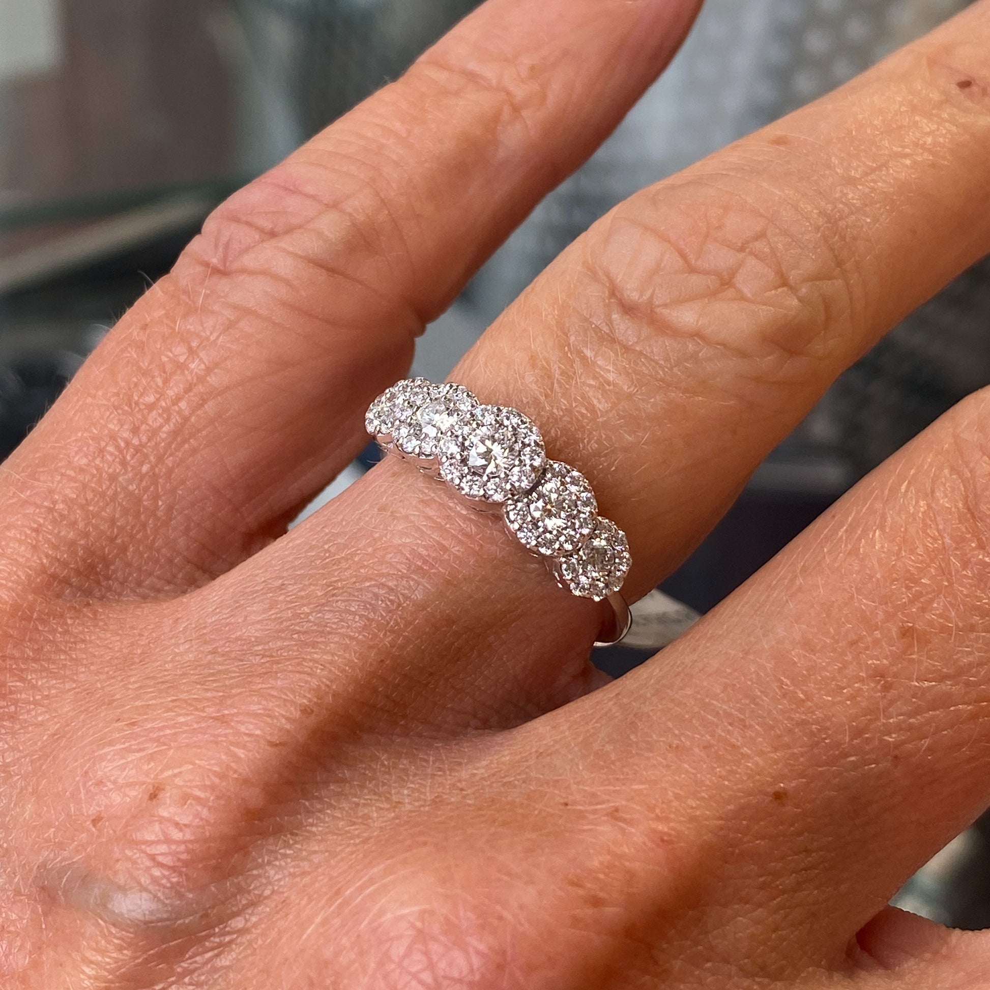 18ct White Gold Diana Five Halos Diamond Eternity Ring | 0.73ct - John Ross Jewellers
