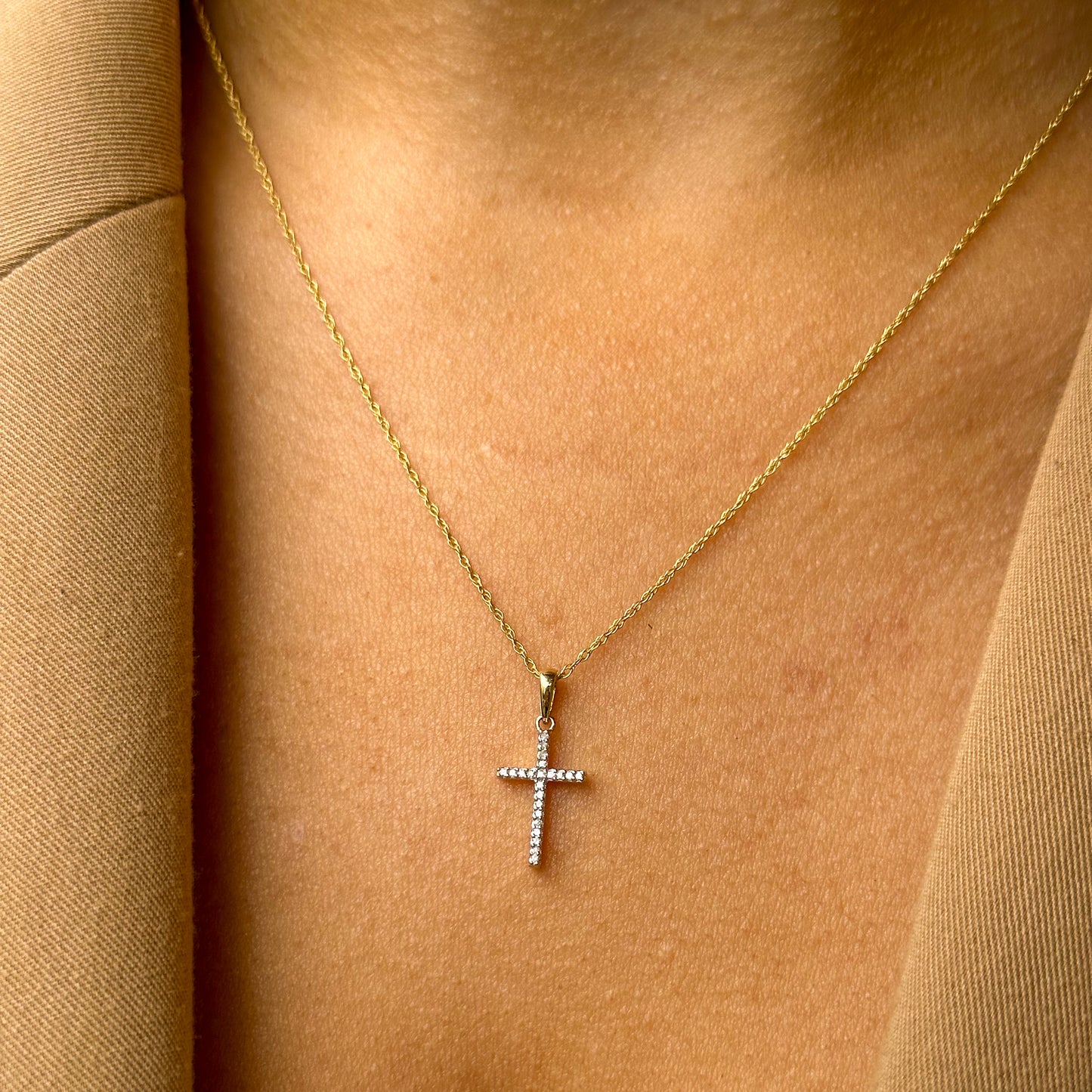 9ct Gold Small Diamond Cross Necklace - John Ross Jewellers