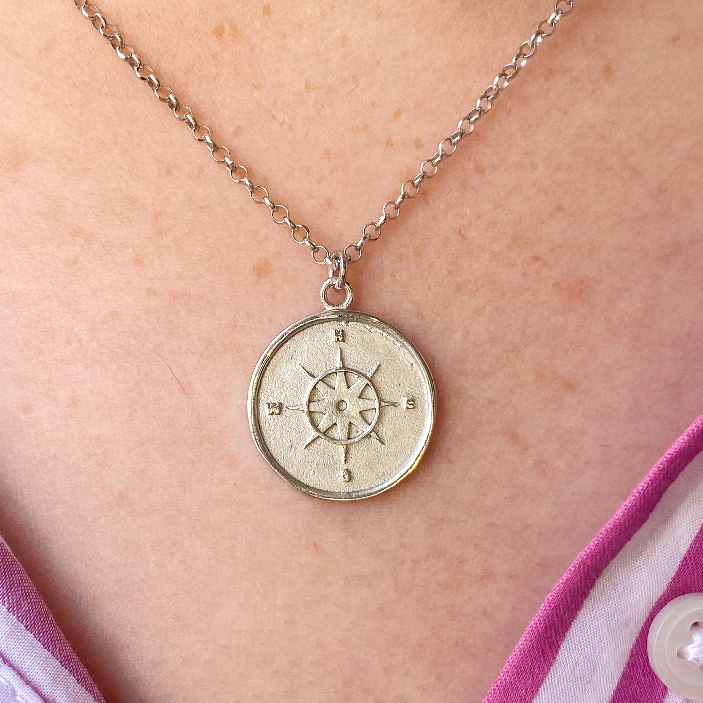 SUNSHINE Compass Disc Necklace - Silver - John Ross Jewellers