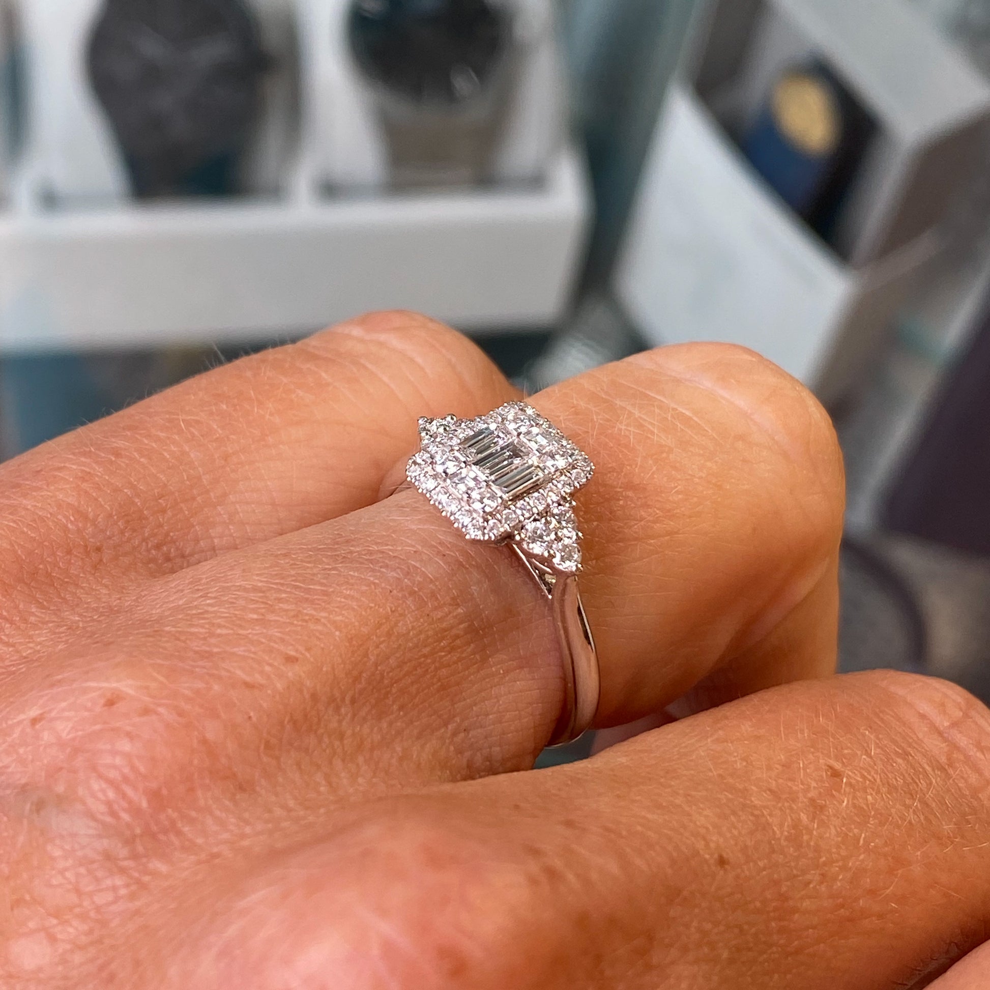 18ct White Gold Leah Rectangular Engagement Ring | 0.73ct - John Ross Jewellers
