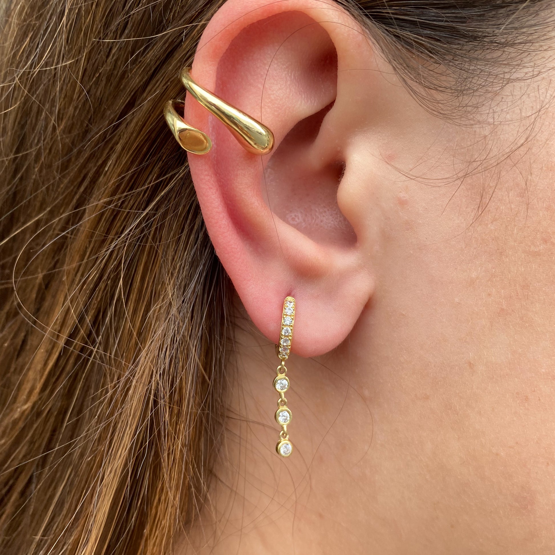 Ear Candy Trilogy CZ Huggie Earring | Gold Plated - John Ross Jewellers