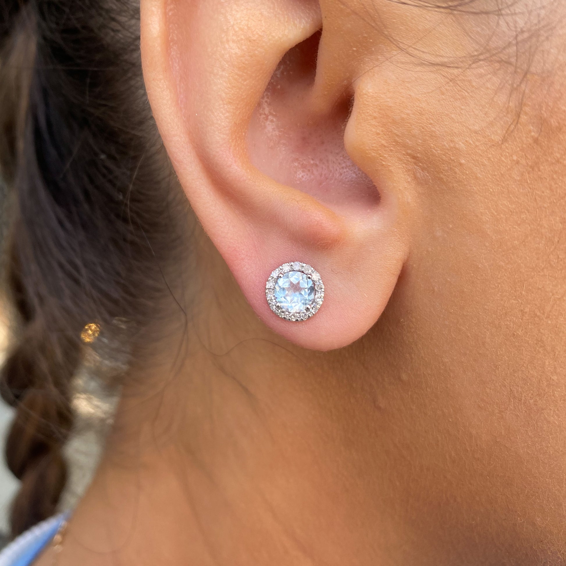 18ct White Gold Ocean Blue Topaz & Diamond Stud Earrings - John Ross Jewellers