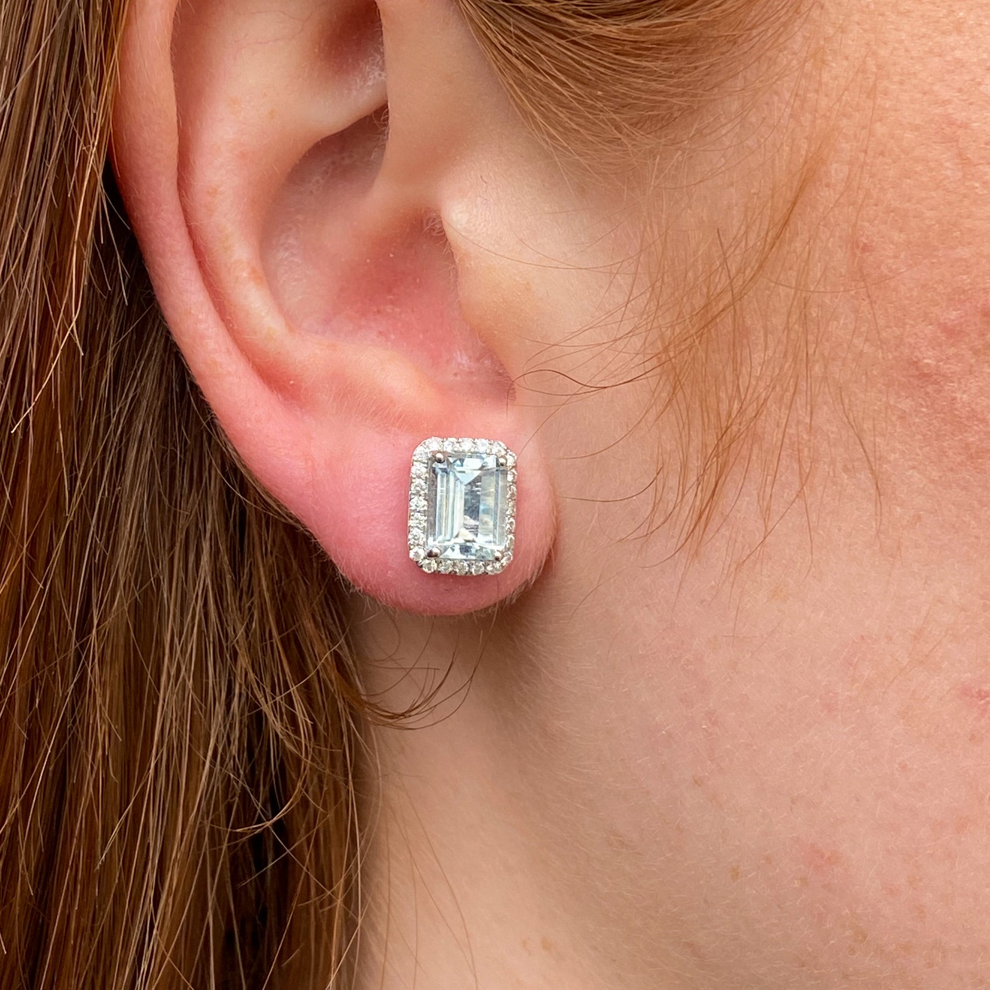 18ct White Gold Aquamarine & Diamond Earrings - John Ross Jewellers