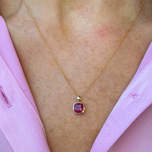 9ct Gold Cushion Ruby Pendant Necklace - John Ross Jewellers