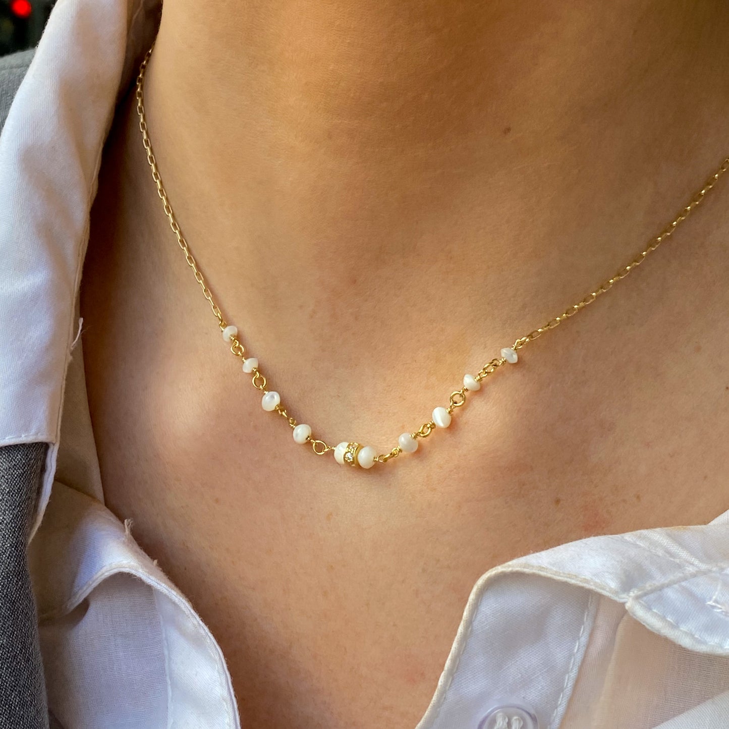 Sunshine Mother Of Pearl & CZ Paperlink Necklace - John Ross Jewellers