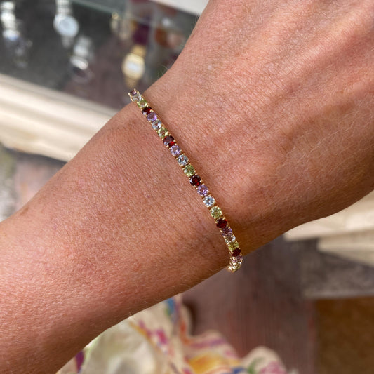 9ct Gold Claw Set Line Bracelet | Mixed Gemstones - John Ross Jewellers