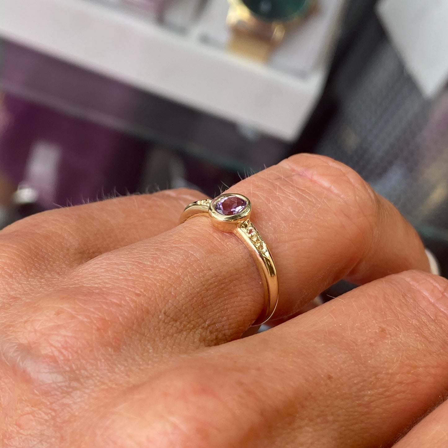 9ct Gold Oval Solitaire Ring - Amethyst & White Topaz - John Ross Jewellers