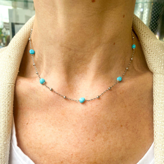 Silver Turquoise Station Necklace | 41-46cm - John Ross Jewellers