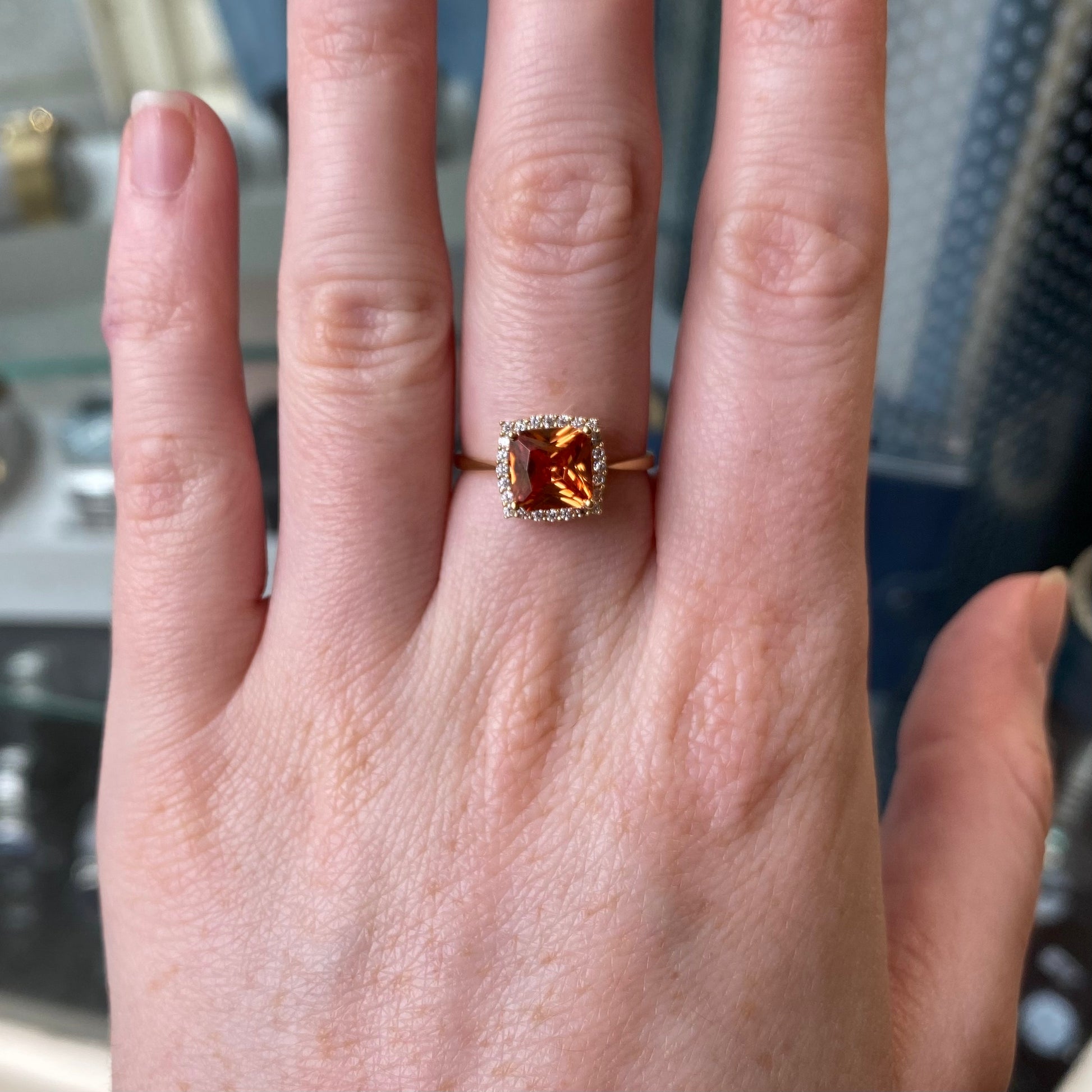Square Peach Rings 9ct Gold CZ Peach Square Cluster Ring