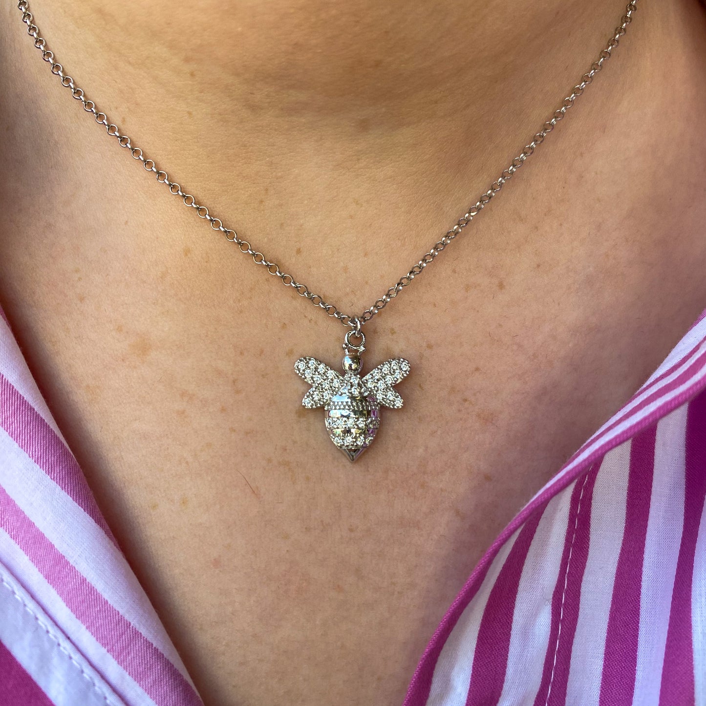 SUNSHINE Large CZ Bee Necklace - Silver - John Ross Jewellers