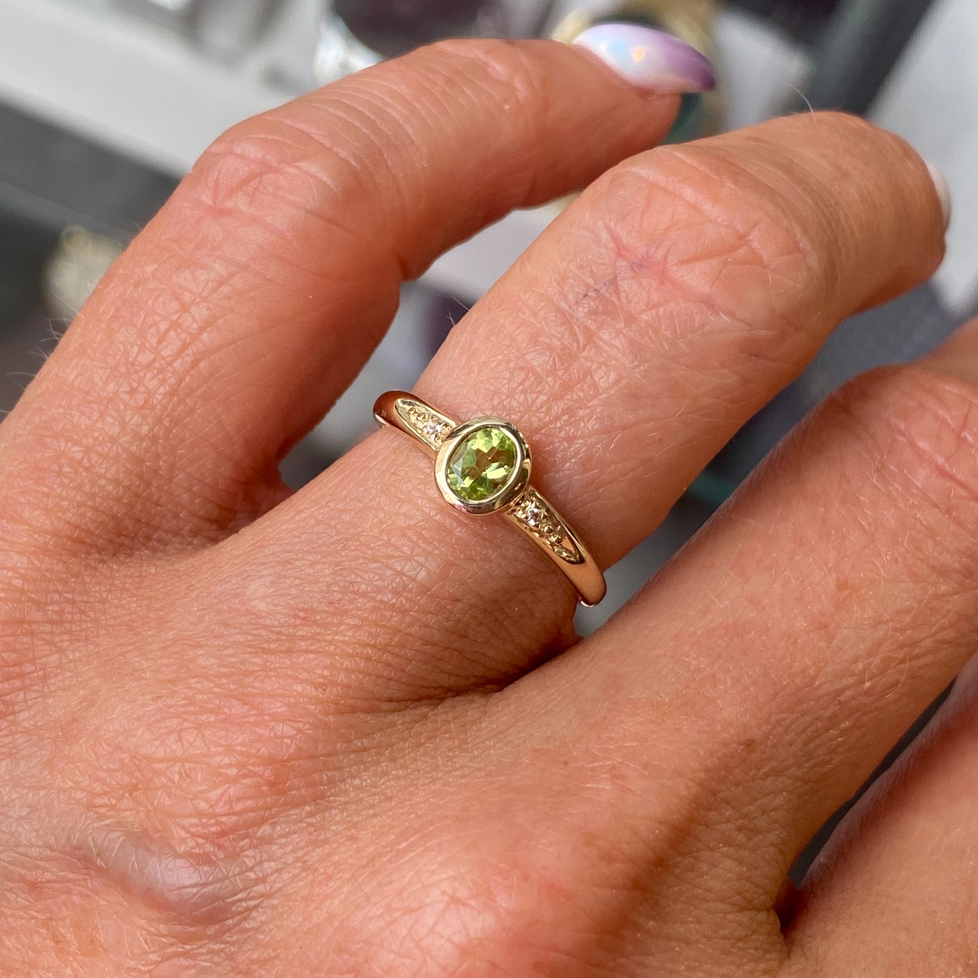 9ct Gold Oval Solitaire Ring - Peridot & White Topaz - John Ross Jewellers