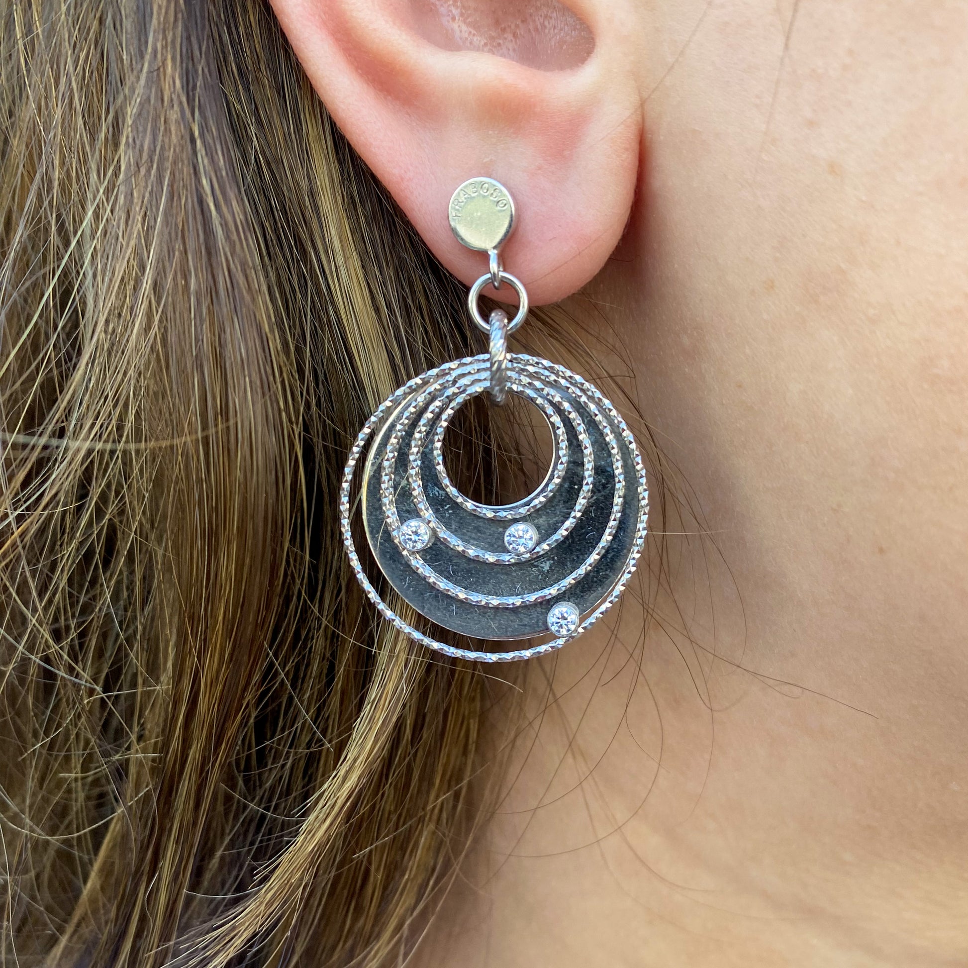 Silver Fraboso Double Circle Drop Earrings - John Ross Jewellers