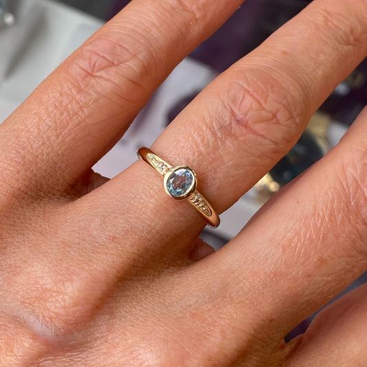 9ct Gold Oval Solitaire Ring - Blue Topaz & White Topaz - John Ross Jewellers