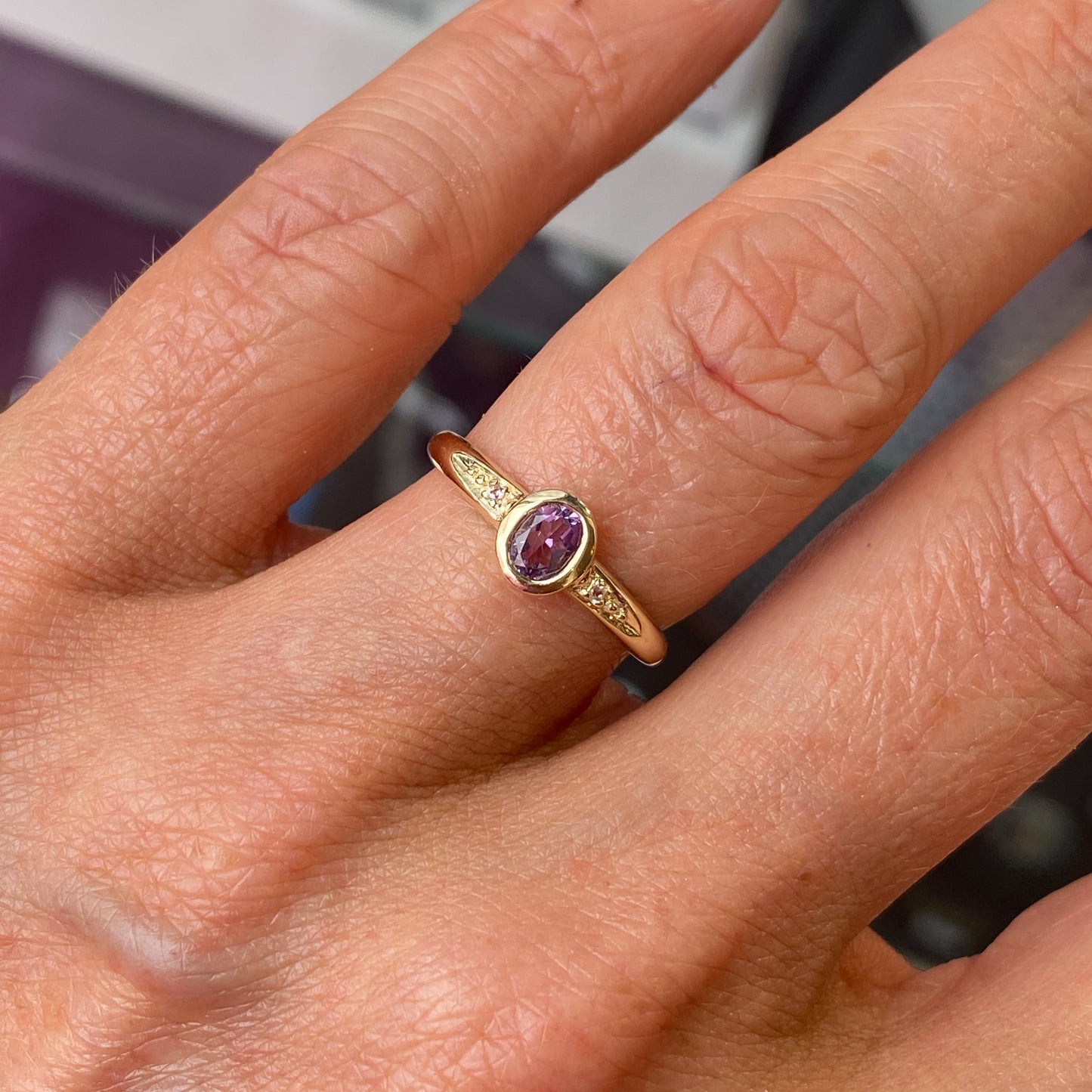 9ct Gold Oval Solitaire Ring - Amethyst & White Topaz - John Ross Jewellers