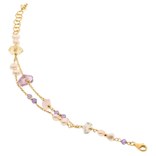 Baroque Double Bracelet | Limnos | Pearl, Amethyst & Quartz - John Ross Jewellers