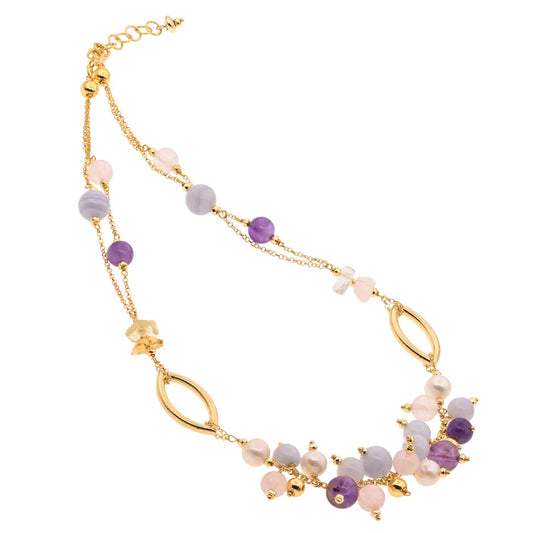Baroque Necklace | Evia | Pearl, Amethyst & Chalcedony - John Ross Jewellers