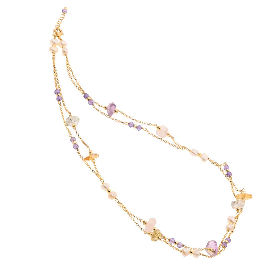 Baroque Double Necklace | Limnos | Pearl, Amethyst & Quartz - John Ross Jewellers