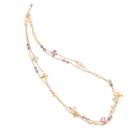 Baroque Double Necklace | Limnos | Pearl, Amethyst & Quartz - John Ross Jewellers