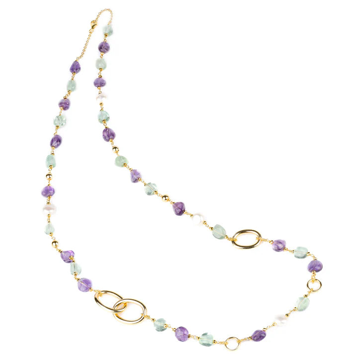 Baroque Necklace | Horos | Amethyst & Green Quartz - John Ross Jewellers