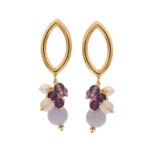 Baroque Drop Earrings | Evia | Pearl, Amethyst & Chalcedony - John Ross Jewellers
