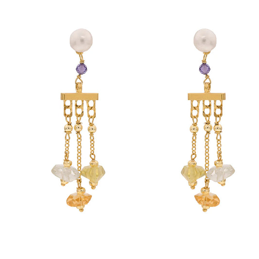 Baroque Drop Earrings | Limnos | Pearl, Amethyst & Quartz - John Ross Jewellers