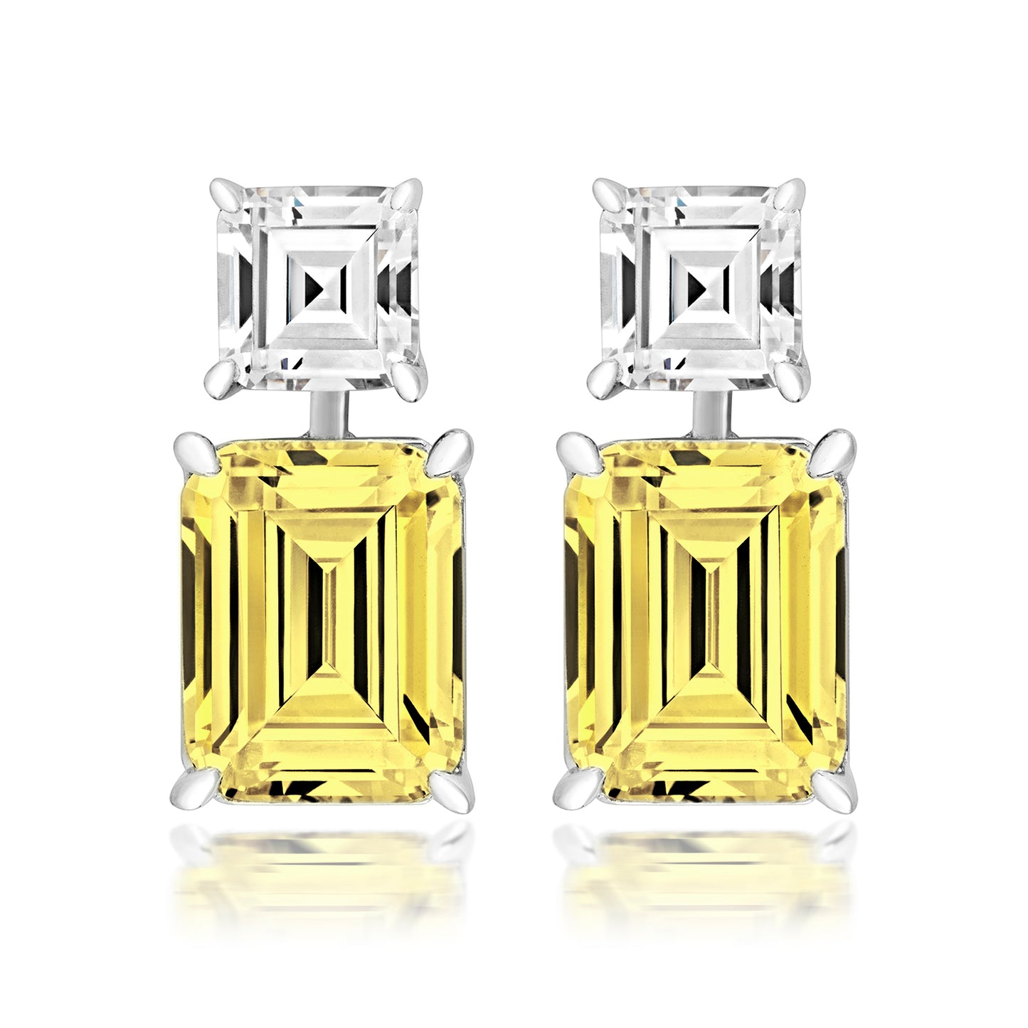 Silver Emerald Cut CZ Drop Earrings | Lemon