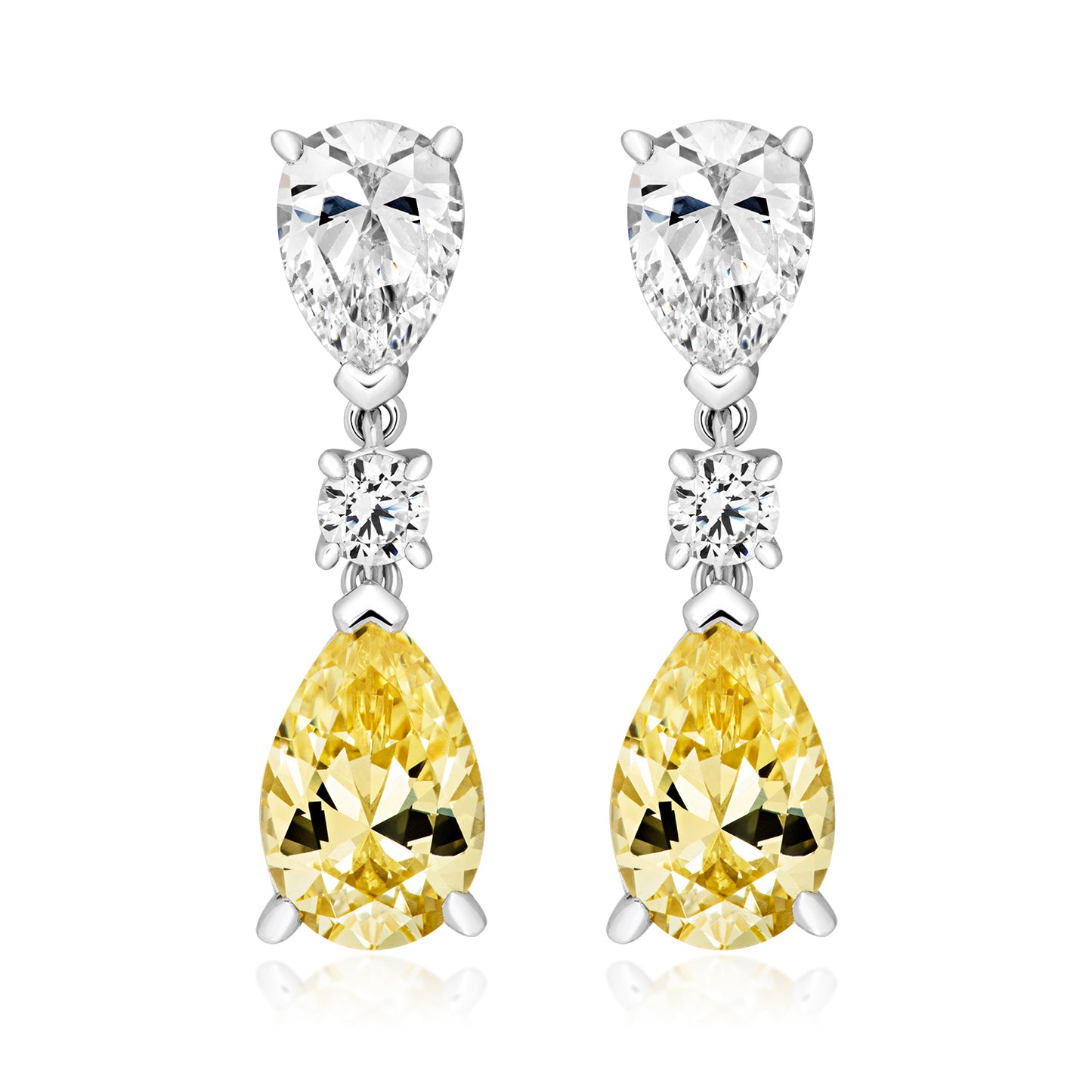 Silver Round & Pear CZ Drop Earrings | Lemon