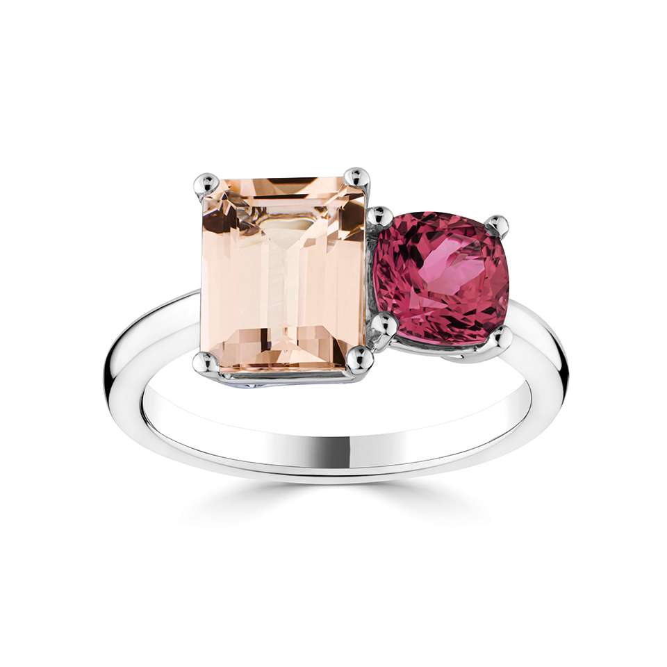 18ct White Gold Morganite & Pink Tourmaline Moi et Toi Ring - John Ross Jewellers