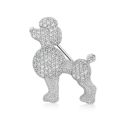 Silver CZ Poodle brooch by THC featuring sparkling cubic zirconia stones and detailed poodle design.