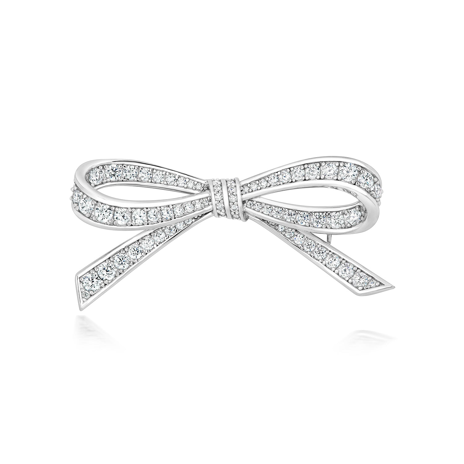 Silver CZ Bow Brooch by THC featuring a sparkling bow design with cubic zirconia accents.