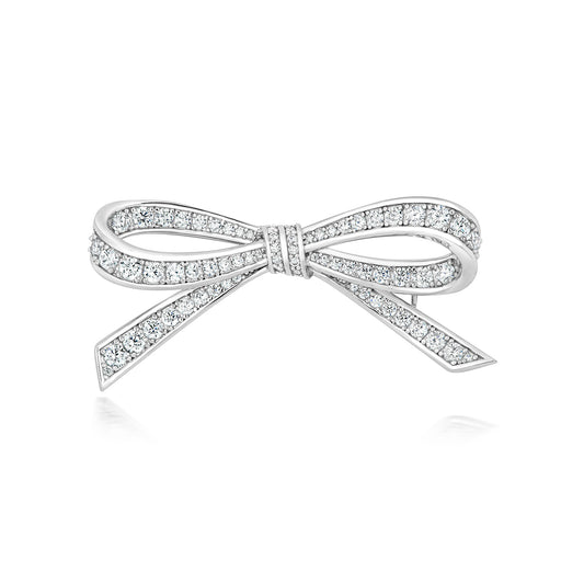 Silver CZ Bow Brooch by THC featuring a sparkling bow design with cubic zirconia accents.