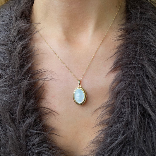 Mark Milton 9ct gold oval mother of pearl locket necklace on a chain