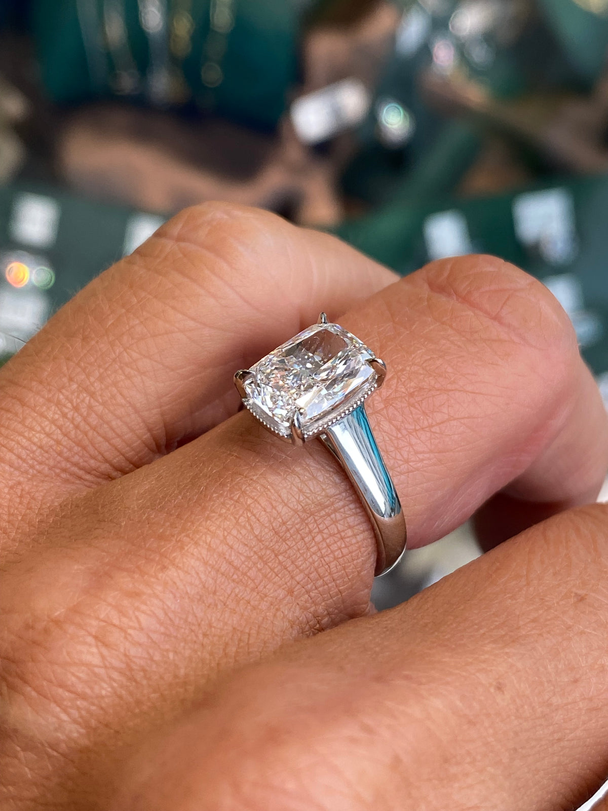 Domino platinum modified cushion solitaire engagement ring with certificated 3.05ct lab-grown diamond