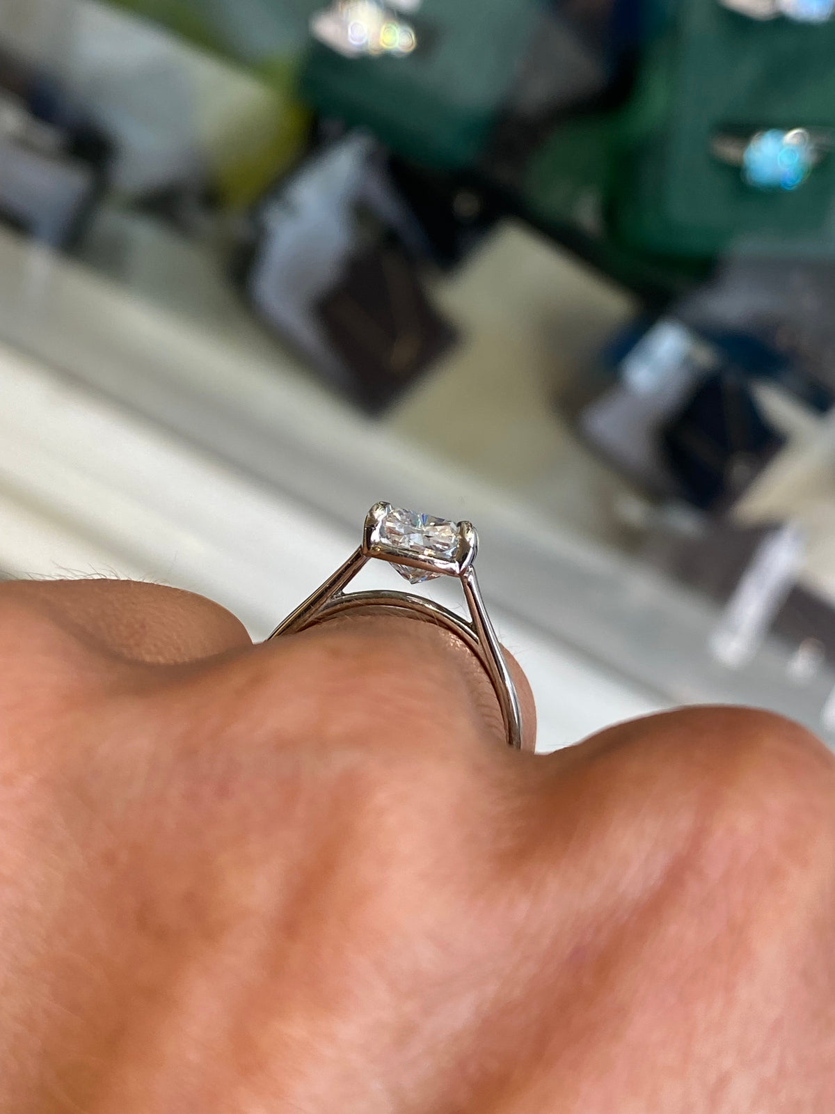 Domino platinum modified cushion solitaire engagement ring with 3.01ct certificated lab diamond