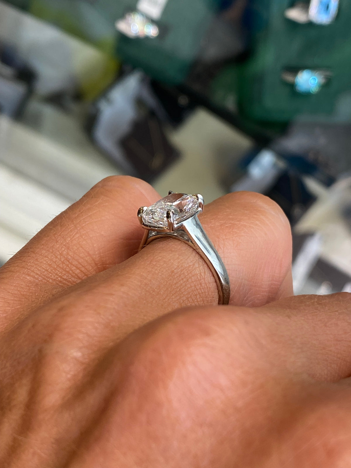 Domino platinum modified cushion solitaire engagement ring with certificated 3.01ct lab-grown diamond