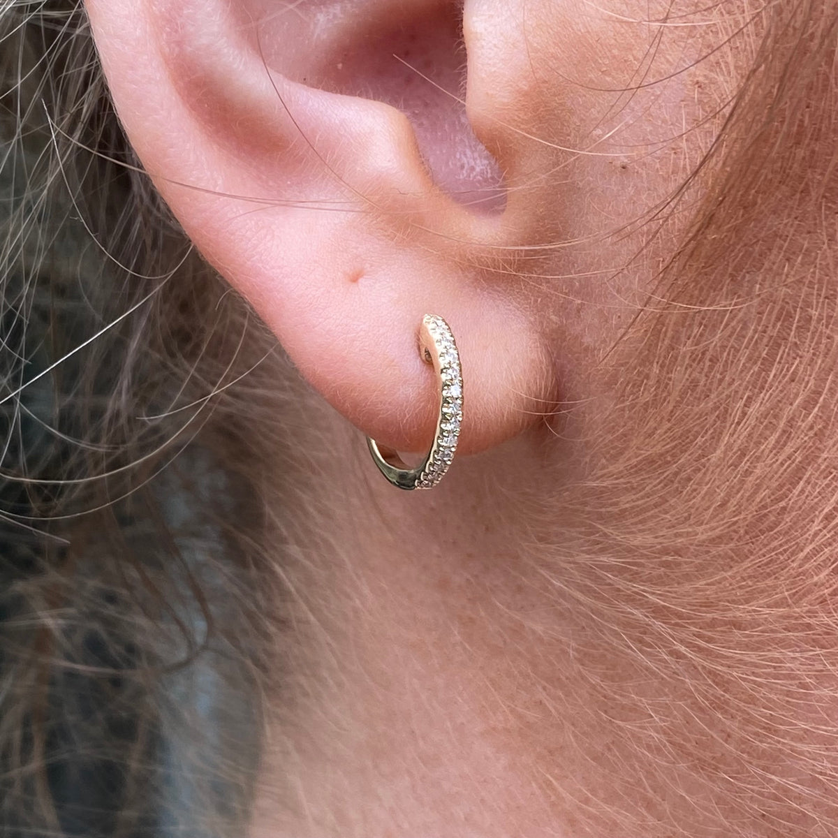 Stubbs 9ct gold diamond set huggie hoop earrings, 12mm, shown as a pair